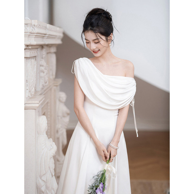 White Engagement Evening Dress, High-End Dressing Gown, Bride's Wedding Registration Dress, Banquet, Coming-Of-Age Ceremony, Birthday