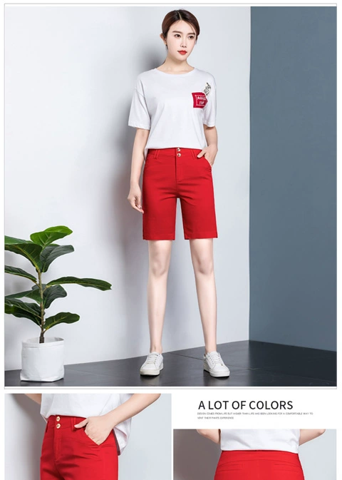 Quần cotton mới kích thước lớn giản dị bốn quần short quần cao eo thon thẳng năm quần nữ mùa hè lỏng lẻo - Quần short