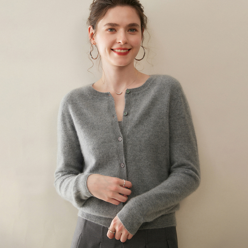 Seamless One-Piece 100% Pure Cashmere Cardigan Women's Round Neck Sweater 2025 New Autumn and Winter Short Knitted Jacket