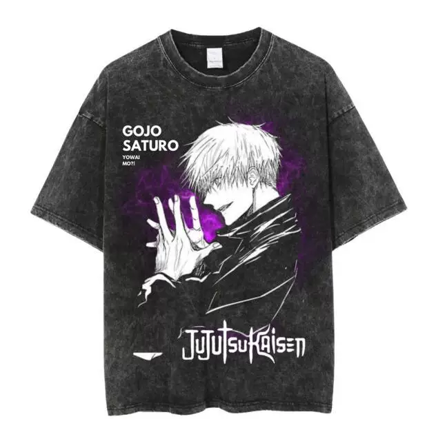 Футболка мужская Jujutsu Kaisen Gojo Satoru с эффектом ретро стирки, сделано из старого хлопка