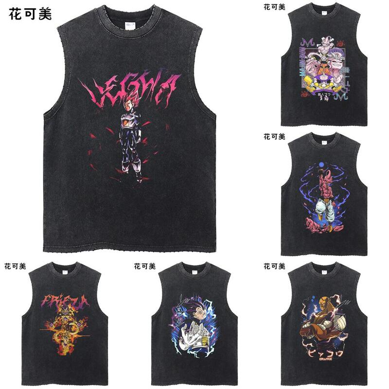 New American Retro Distressed Anime Naruto Pure Cotton Unisex Washed Sleeveless Vest Student Loose T-Shirt