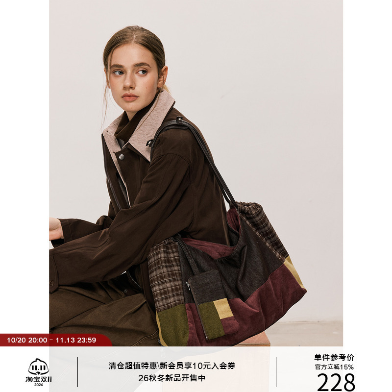 Lr Made 26Aw Color-Blocked Fabric Patchwork Baijia Cloth Large-Capacity Hobo Shoulder Tote Bag with Small Bag