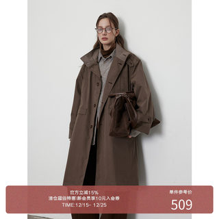 Lr made 25aw retro stand collar contrasting check lazy silhouette mid-length a-line windbreaker jacket