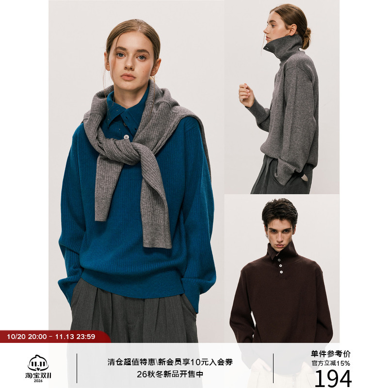 Lr Made 26Aw Irregular Turtleneck Sweater 2.0 Slanted Placket Stand Collar Warm Wool Knit Base Shirt