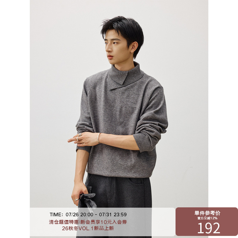 Lr Made Irregular Double-Layer Collar Warm Wool Long-Sleeve Base Layer Turtleneck Sweater Knitwear