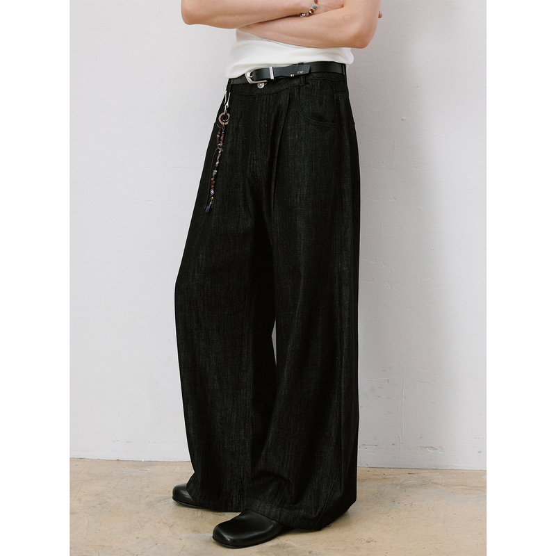 Lr Made 26Ss Summer Wearable Lightweight Lyocell Linen Natural Cowhide Color Flowy Scimitar Denim Pants