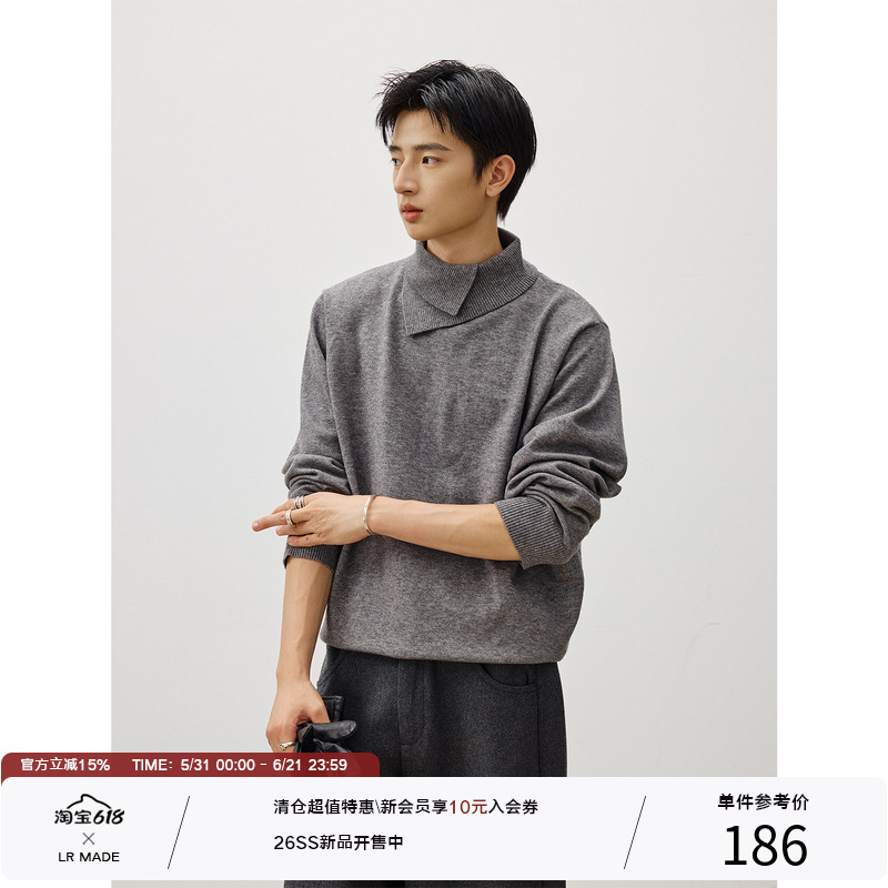 Lr Made Irregular Double-Layer Collar Warm Wool Long-Sleeve Base Layer Turtleneck Sweater Knitwear