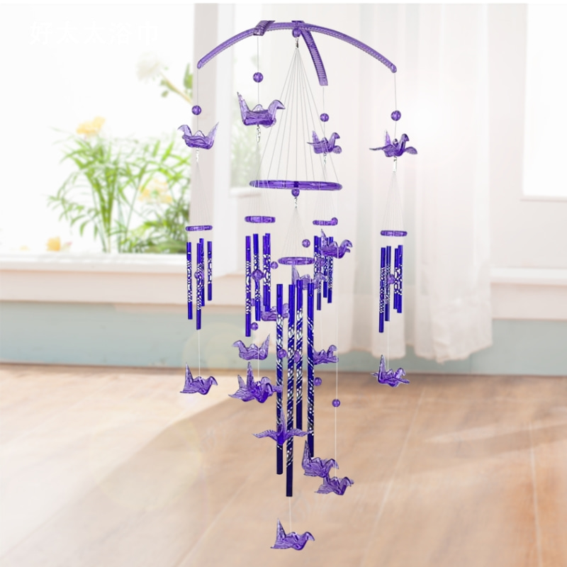 Creative purple thousand paper crane wind chime hanging ornament metal Japanese door ornament children's bedroom decoration pendant bell girl