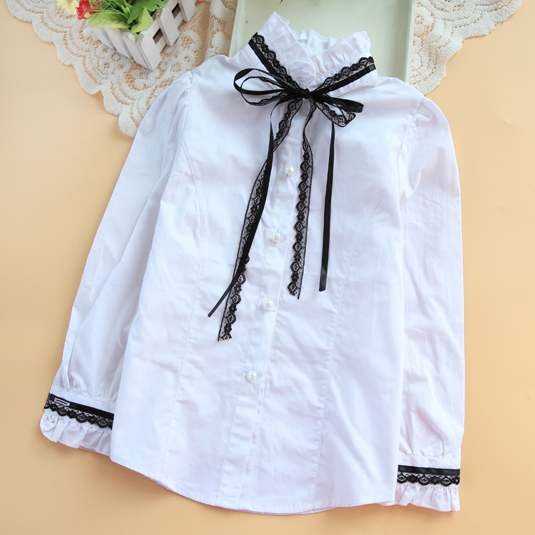 Áo sơ mi nữ dài tay cotton Hàn Quốc trong áo sơ mi nữ trẻ em cotton lớn màu trắng trong mùa xuân lớn và thu đông S3 quần áo trẻ em thu đông 