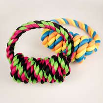 Hand-woven cotton rope toy pet dog medium and large dog interactive tug-of-war bite-resistant molar rope knot pull ring new style