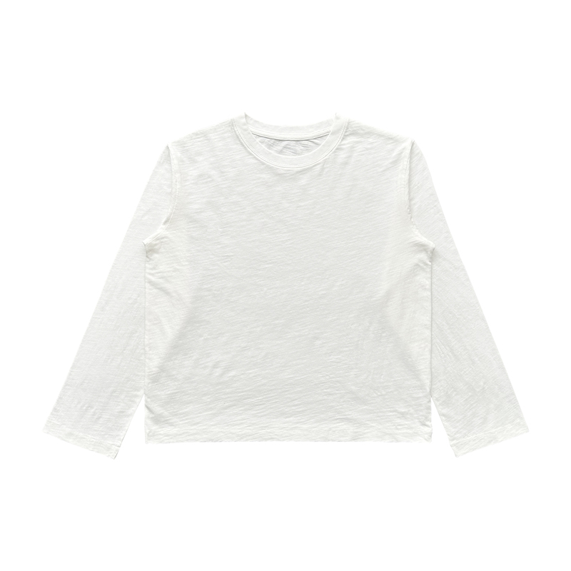 Textured Bamboo Cotton Loose Single-Stitch Long Sleeves