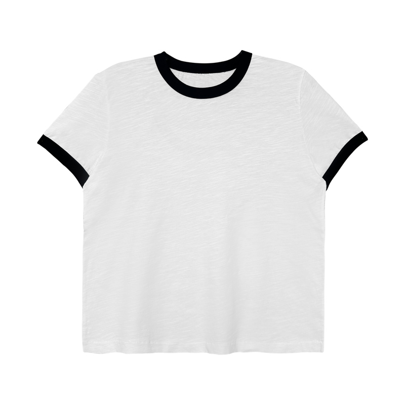 Rolled Edge T-Shirt with Vintage Collar and Cuffs, Contrasting Colors, Short Sleeves, Single-Stitch Craftsmanship, Slim Fit, 130 Grams