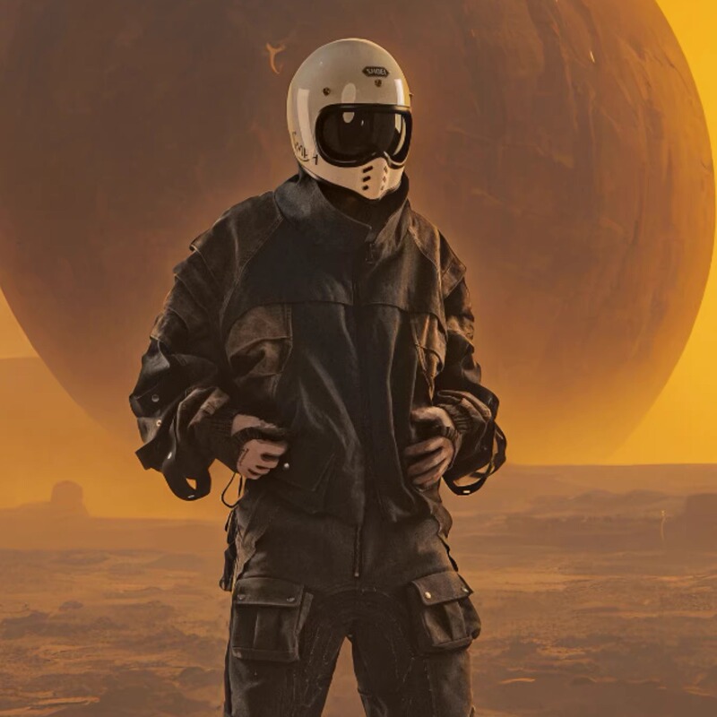 Drklei {Chrysanthemum Beetle} Wasteland Mecha Style Short Stand Collar Loose Drop Shoulder Jacket