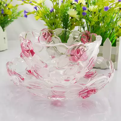 Crystal glass fruit plate living room creative modern home dried fruit plate set rose fruit bowl fruit Chile