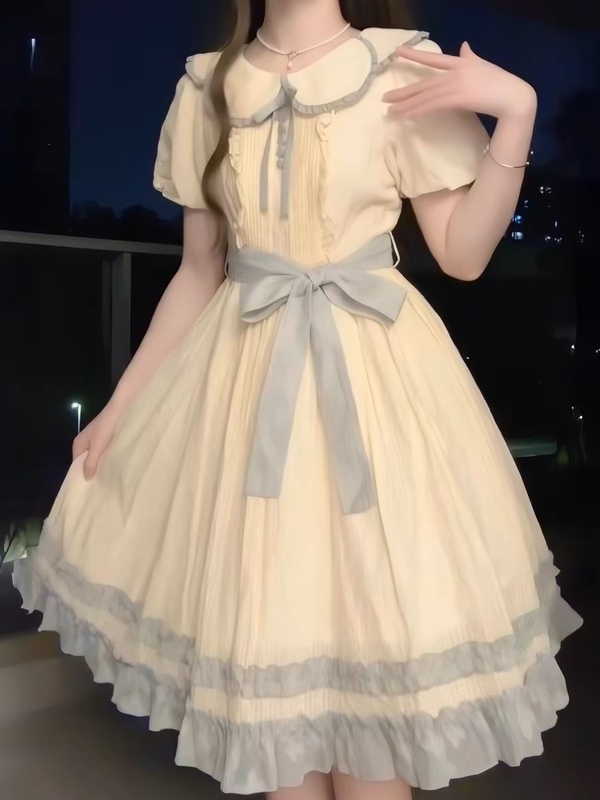 Girls' Stunning and Beautiful Doll-Collar Cake Dress with Bow Ties, Very Beautiful Children's Dress