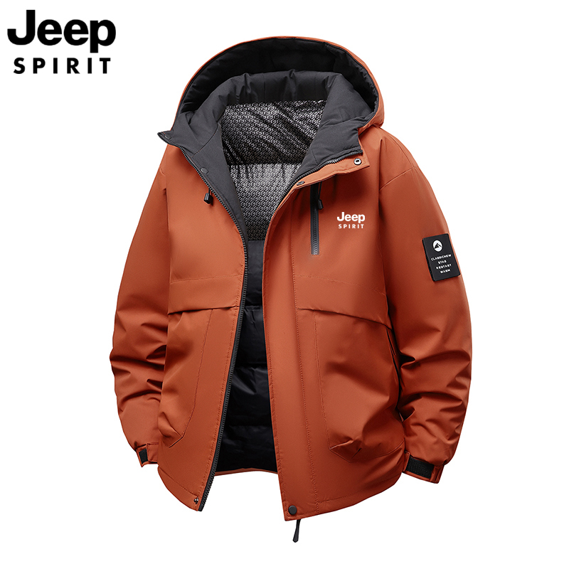 Jeepspirit Jeep Outdoor Style Hooded Cotton Jacket for Men, Thickened Cold-Proof Workwear with Multiple Pockets, Cotton Coat