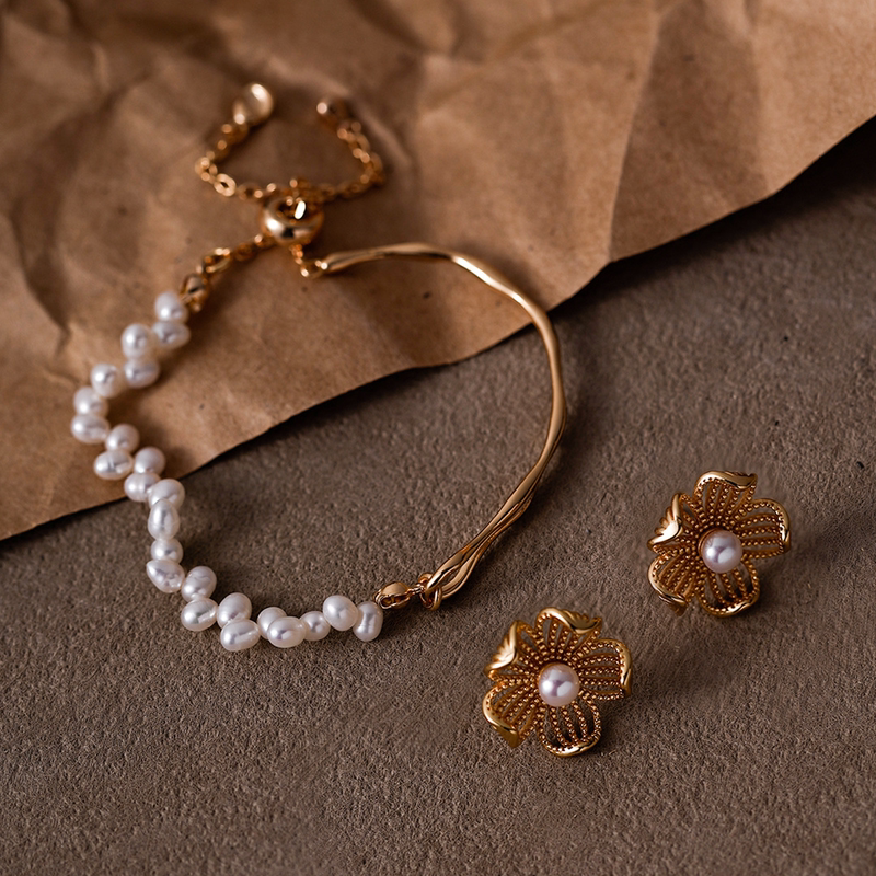 Ahrf Half Bracelet Half Chain Millet Bead Pearl Bracelet 925 Silver Plated with 18K Gold Light Luxury Simple Fashion Versatile Ahrf Half Bracelet Half Chain Millet Bead Pearl Bracelet 925 Silver Plated with 18K Gold Light Luxury Simple Fashion Versatile