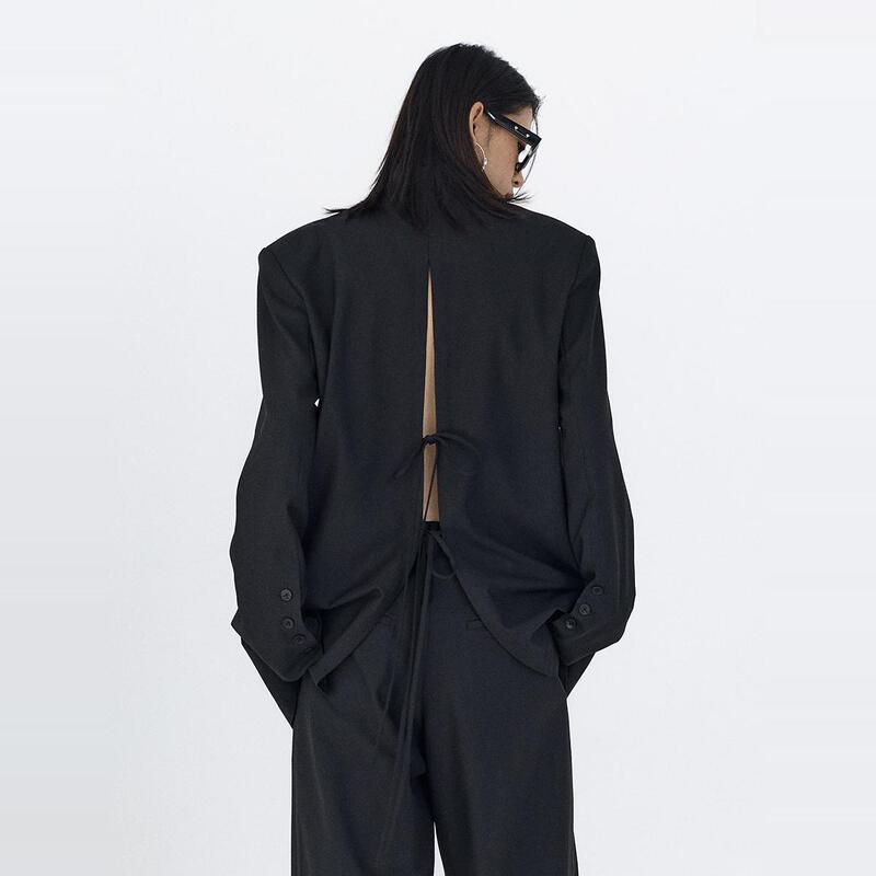Ourhour Back Tie Black Cut-Out Slit Loose Blazer Women's Spring Design Suit
