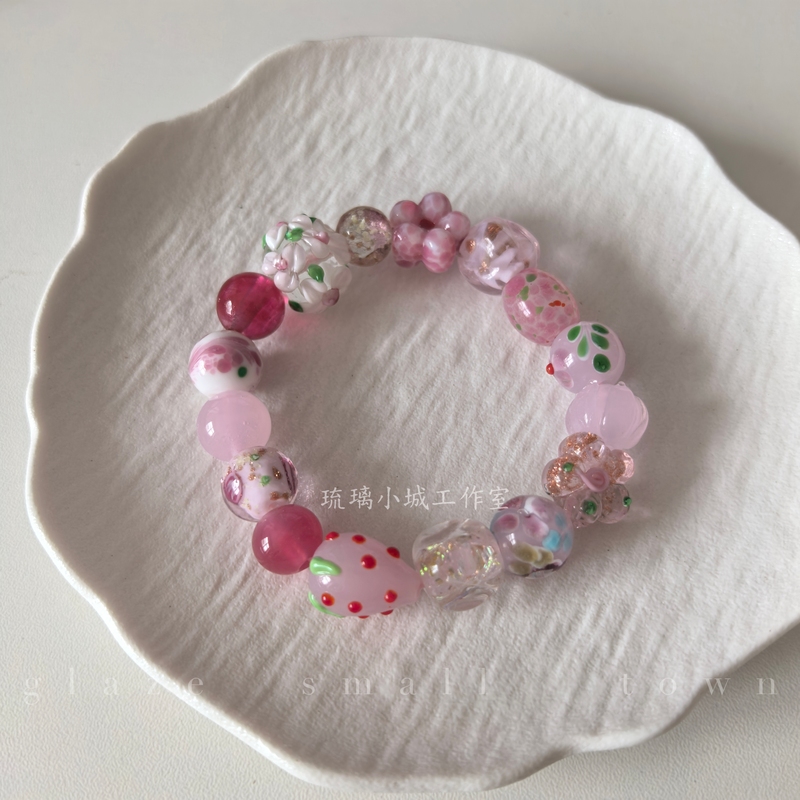 Pink Sea of Flowers·Zibo Glazed Pink Series Bracelets Are Unique and Not the Same, Niche Bracelets 10-14mm Mixed and Matched