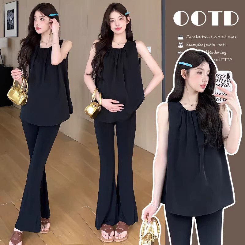 British Dhwa Maternity Wear Summer Thin Style Casual Cool Slimming High-End Lazy Style Flared Pants Set