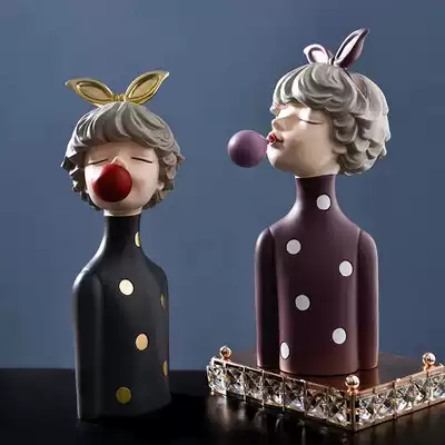 Bubble blowing girl character sculpture Art decoration Home decoration Housewarming gift