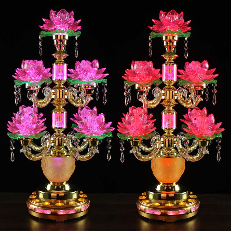 Led nine-pin colorful lotus lamp imitating crystal Buddha for lamp Buddha hall Buddha front Guanyin Temple dean lamp plug-in household