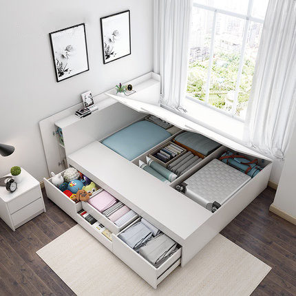 Tatami bed modern minimalist storage small master bedroom storage high box double single Japanese tatami custom