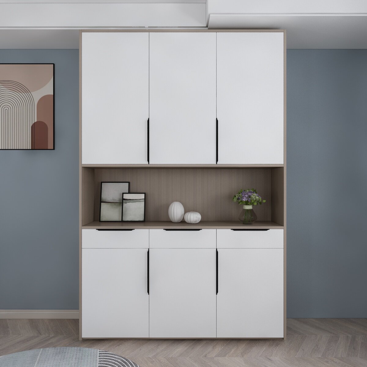 Dining cabinet integrated against the wall high cabinet side cabinet living room Nordic minimalist storage cabinet light luxury modern minimalist wine cabinet shoe cabinet