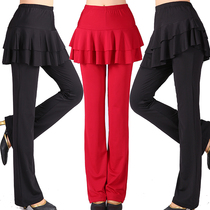 Square dance costume large size womens pants fitness dance pants skirt irregular fake two pieces yoga dance skirt pants