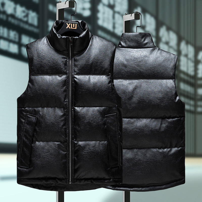 Winter Men's Pu Leather Cotton Vest Korean Style Trendy Slim Fit Thickened Casual Youth Warm Vest Jacket Winter Men's Pu Leather Cotton Vest Korean Style Trendy Slim Fit Thickened Casual Youth Warm Vest Jacket