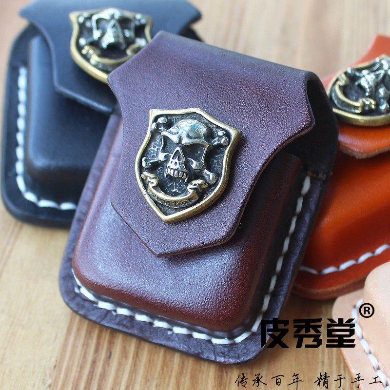Pi Xiutang substitute zippo lighter leather case imported vegetable tanned cowhide handmade skull lighter case