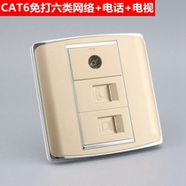 Champagne gold type 86 Internet phone TV socket Gigabit Category 6 RJ45 network cable Voice TV cable panel