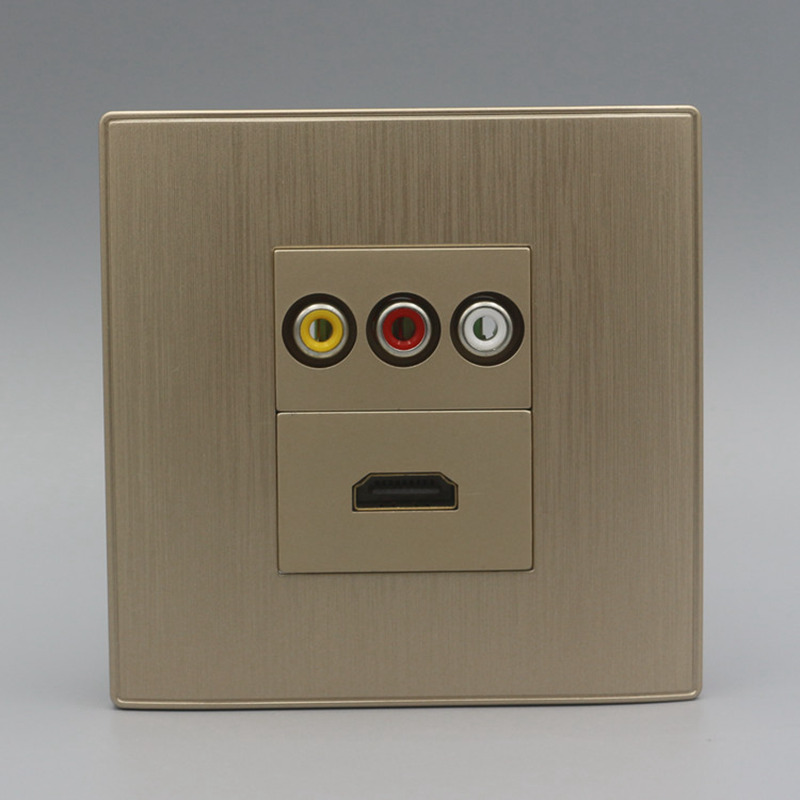 Type 86 golden wire drawing multimedia socket HDMI high-definition AV red yellow white lotus audio-video switch socket