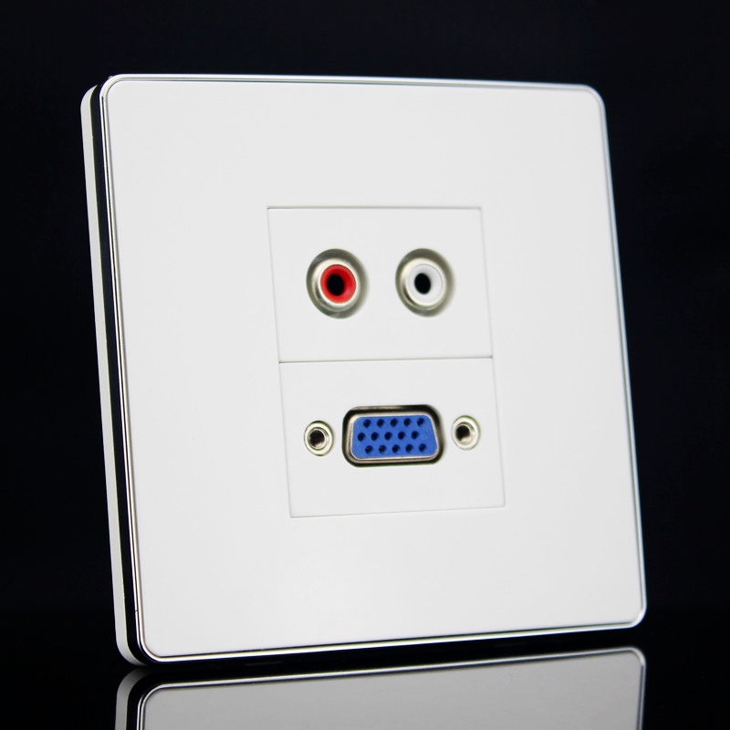 Silver edge 86 Type 2 VGA Audio solder-free panel free of welding VGA with screw double hole lotus audio socket