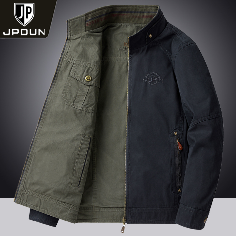 Spring and Autumn Men's Casual Jacket Middle-Aged Stand Collar Loose Large Size Business Coat Dad's Wear Reversible Jacket