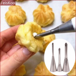 Puff Pastry Nozzle 3-Piece Set, Long Piping Nozzle with 8 Teeth, Lightning Puff Nozzle, Chiffon Cake Filling Nozzle, Baking Tools