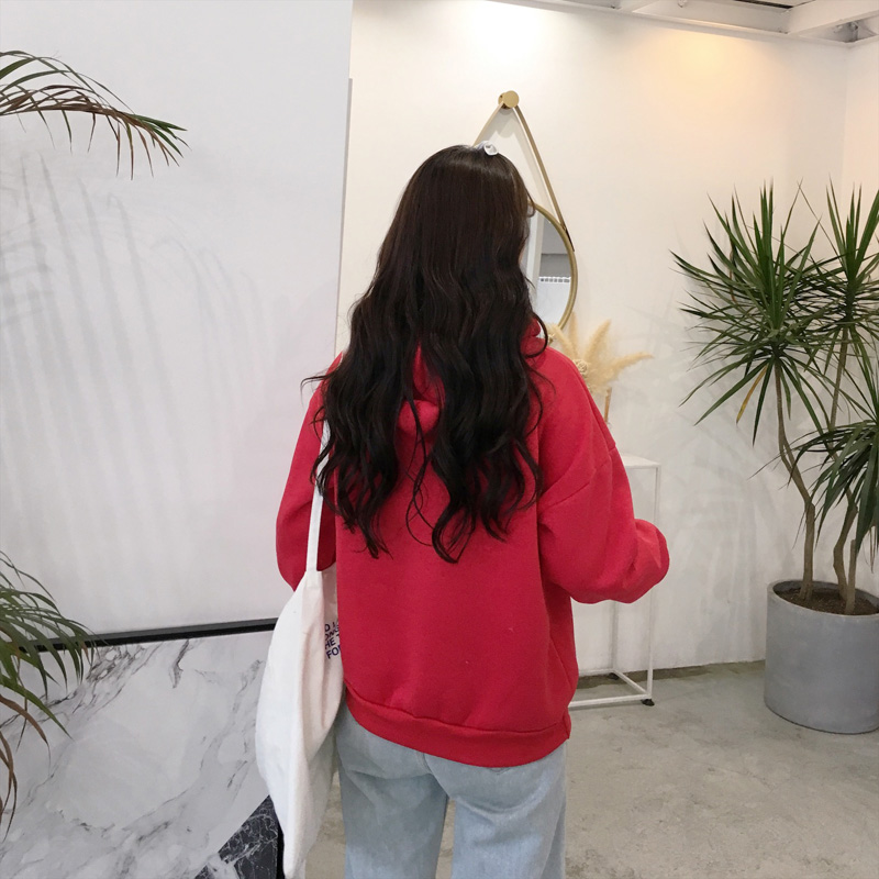VK旗艦店 韓系抽象畫人物紋印花連帽T恤套頭長袖上衣
