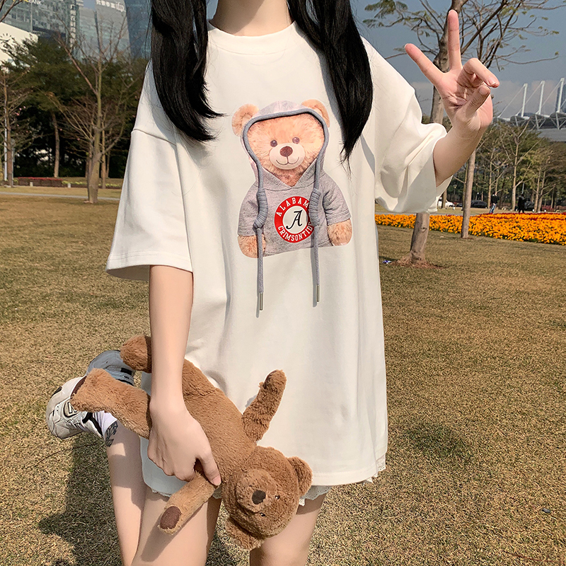 3D bear T-shirt short sleeve Korean loose half sleeve top