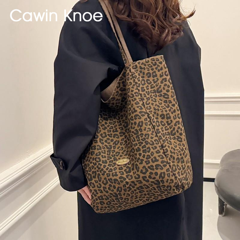 Cawin Knoe Leopard Print Double-Sided Tote Bag Versatile Shoulder Bag Large Capacity Handbag Canvas Bag Autumn and Winter New Style