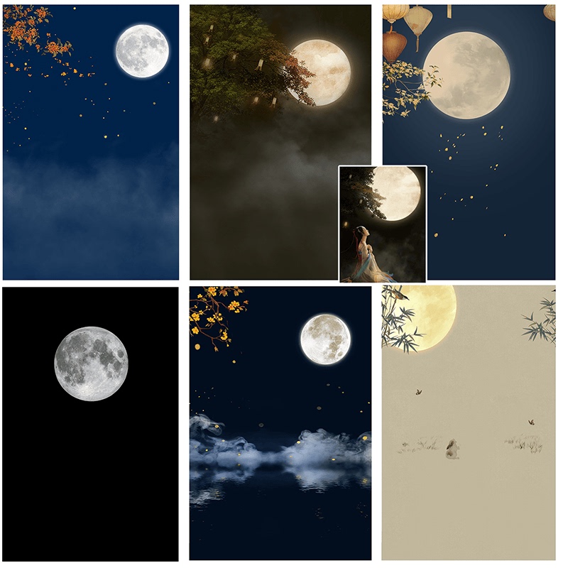 Mid-Autumn Festival Moon and Chang'E Ancient Style Backdrop Cloth, Fine Brushwork Traditional Costume Photography Background