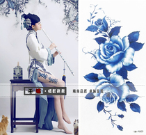 Plate womens square tattoo sticker photo studio Photo Photo Photo flower sticker thigh back sticker tattoo blue and white
