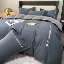 Nordic wind beds light luxury water washing cotton four pieces of simple embroidery all skin cotton beds in all-season