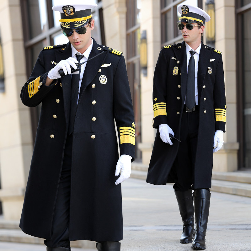 Security work clothes men's winter thickened long version of wool great clothes seaman uniformed image posts high-end protocol clothes
