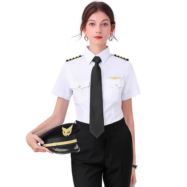 ນັກບິນການບິນ captain stewardess ເອກະພາບຍິງຄວາມປອດໄພໂດຍລວມ summer ເປັນທາງການ ເສື້ອແຂນສັ້ນ ເສື້ອຢືດແຂນຍາວ ເຊັກຄວາມປອດໄພ