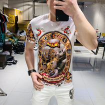 2020 Summer new European and American Tide brand digital printing short sleeve casual handsome trend slim cotton T-shirt men