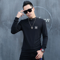 2020 autumn and winter new elastic slim round neck long sleeve base shirt fashion trend hot diamond velvet casual T-shirt men