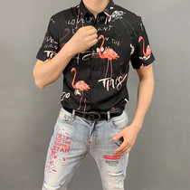 Mens color shirt 2019 summer new European style fashion fashion fashion Korean stretch slim short sleeve white shirt