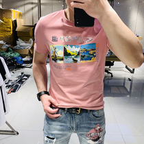 Short sleeve T-shirt men 2020 Summer new personality Tide brand net red Handsome print slim fashion casual half sleeve tide