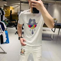 Di Jeni mens 2020 Summer new heavy industry hot drill European short sleeve t-shirt trend personality handsome half sleeve men