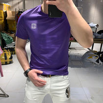 2021 summer mercerized cotton T-shirt mens short sleeve fashion solid color casual European elastic slim Korean half sleeve